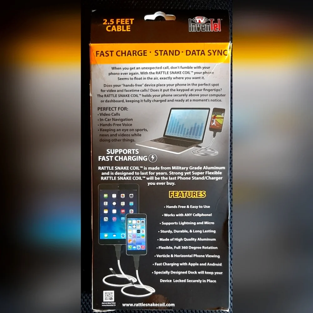 Rattlesnake Coil Phone Holder Charger, Compatible to Apple iPhone Lightning Cabl